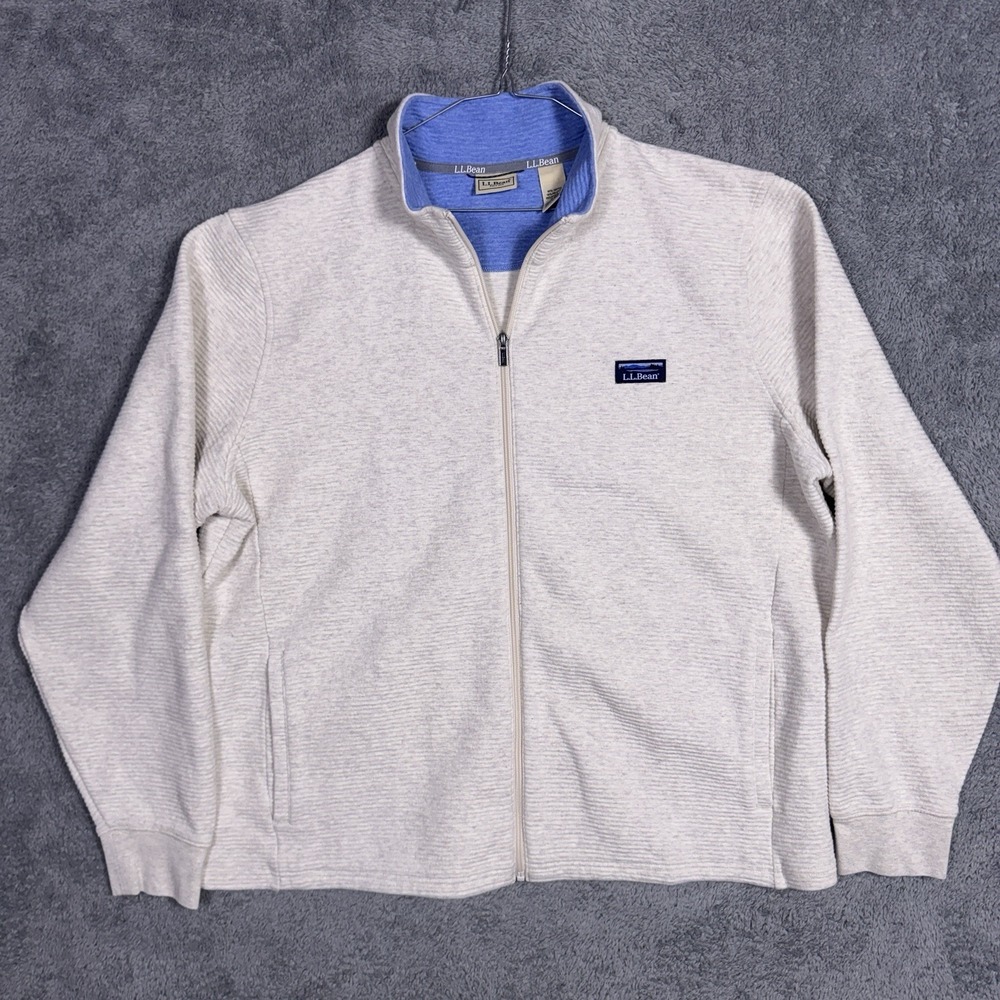 L.L. Bean Lakewashed Jacket Mens XL Double Knit Full Zip Ribbed Cream 525911